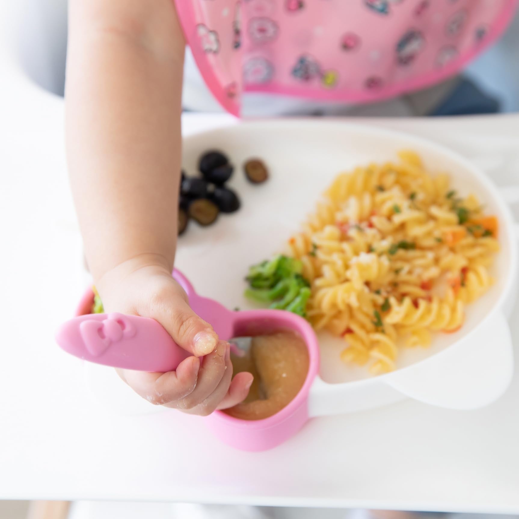 Bumkins Toddler Utensils, Kids Size Fork and Spoon Set, Silicone and Stainless-Steel Training Silverware, Angled Fork / Spork fo